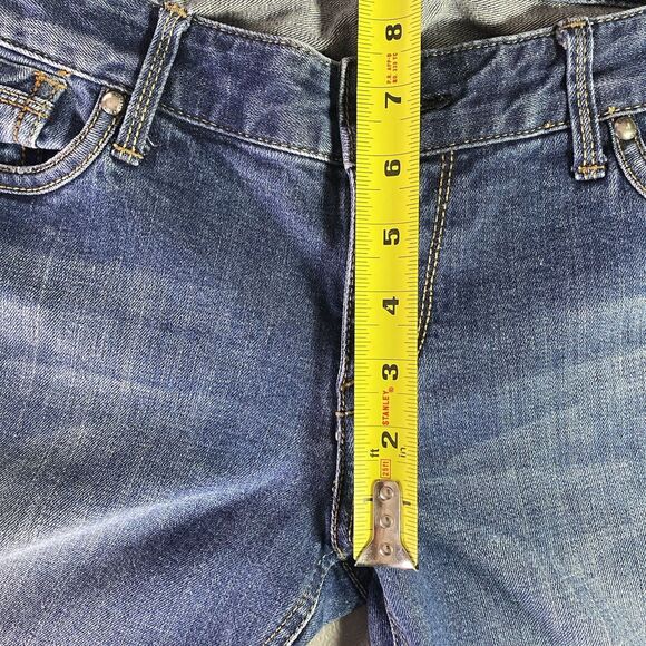 EXPRESS STELLA Jeans Low Rise Bootcut Dark Wash Embroidered Denim Womens 10 Blue - Picture 6 of 11